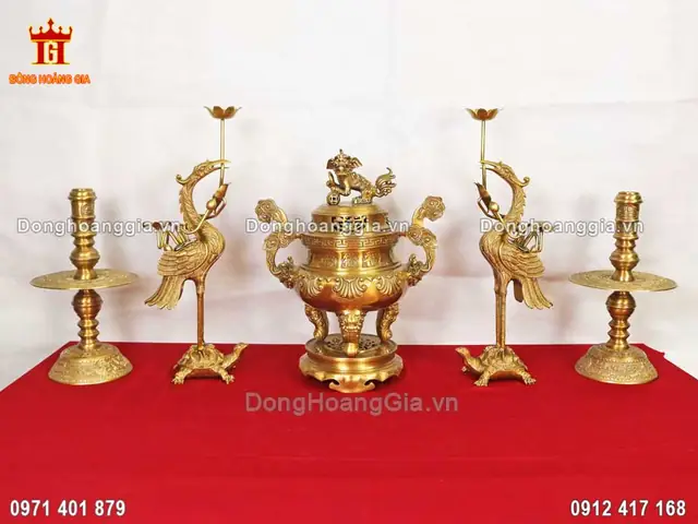 Bộ Ngũ Sự Bằng Đồng Vàng Cho Bàn Thờ Cúng Cỡ Nhỏ - Sp1501