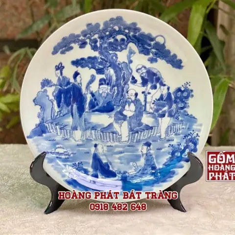 Đĩa Cảnh Bát Tiên Quần Tùng Men Lam Vẽ Kỹ Bát Tràng Đường ...