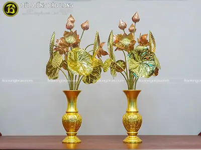Lọ Hoa Bát Tiên Bằng Đồng Thau Dát Vàng 9999 Cao 30cm
