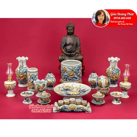 Bộ Đồ Thờ Hoa Sen Đắp Nổi Cho Ban Thờ Phật Sp4992