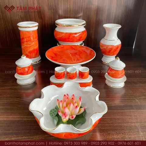 Combo Đồ Thờ Cúng Cao Cấp Màu Đỏ Hợp Mệnh Mẫu Ms-004