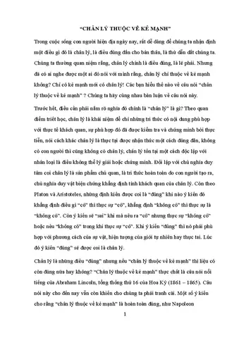 Bàn Luận Triết Về "chân Lý Thuộc Về Kẻ Mạnh" - Học Kỳ Ágtjtyk - Studocu