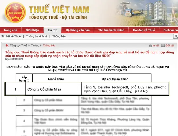 102 Nhà Cung Cấp Phần Mềm Hóa Đơn Được Tct Chứng Thực