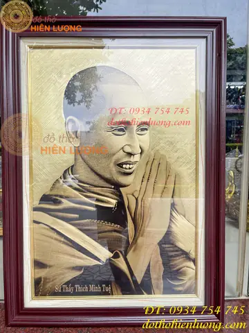 Tranh Sư Thích Minh Tuệ Bằng Đồng Xước Kt 52x72cm