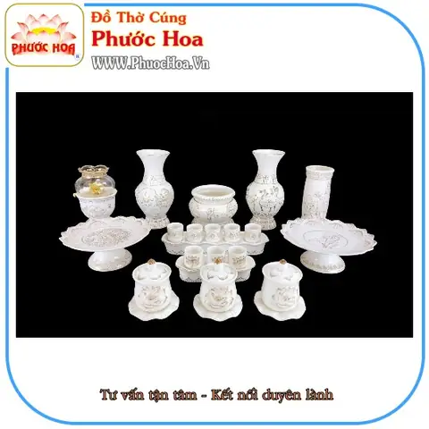 Bộ Sứ Bạch Ngọc Sen Thờ Cúng - Tủ Thần Tài Phước Hoa