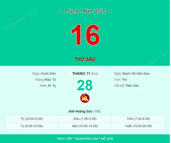Xem Lịch Ngày 16 Tháng 1 Năm 2026