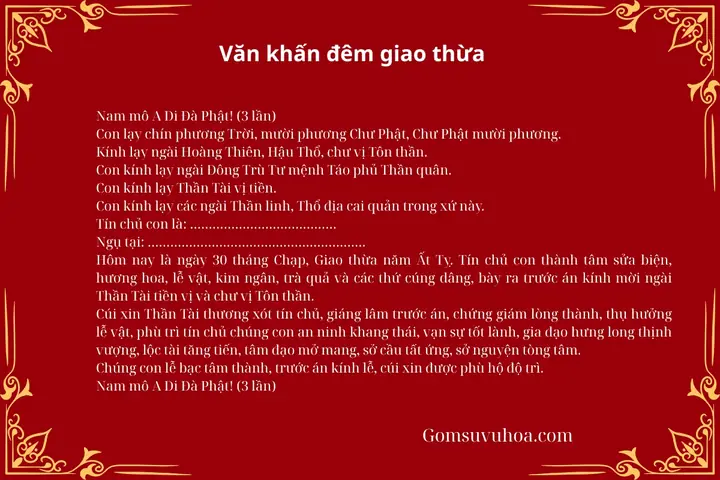 Văn Khấn Đêm Giao Thừa 2025: Mâm Cúng, Thứ Tự Và Bài Khấn Chuẩn