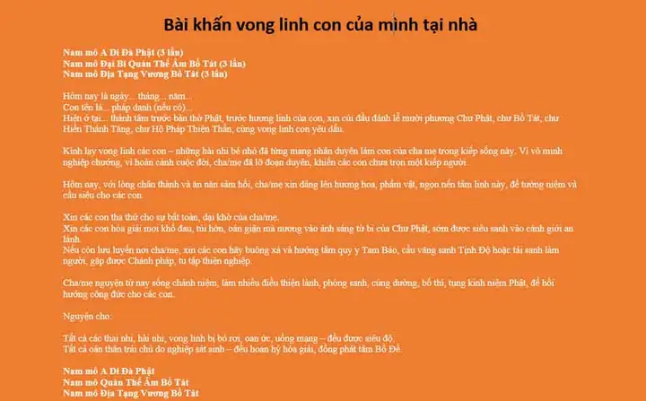Bài Khấn Vong Linh Con Của Mình Tại Nhà Thành Tâm