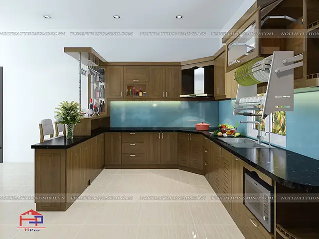 Tủ Bếp Gỗ Sồi Mỹ Tbsm25 Kèm Quầy Bar Và Bàn Đảo Nhà Anh Huy ...