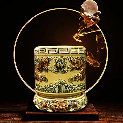 Bộ Đồ Thờ Men Rạn Vàng Lưu Ly