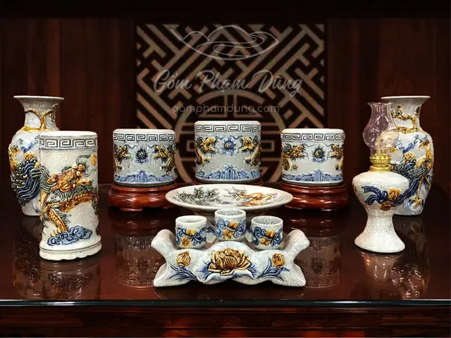 Bộ Đồ Thờ Men Gio Rạn Gạo Nếp