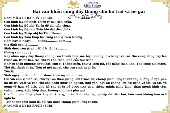 Bài Văn Khấn Cúng Đầy Tháng Cho Bé Trai Bé Gái [bài Cúng Mụ]