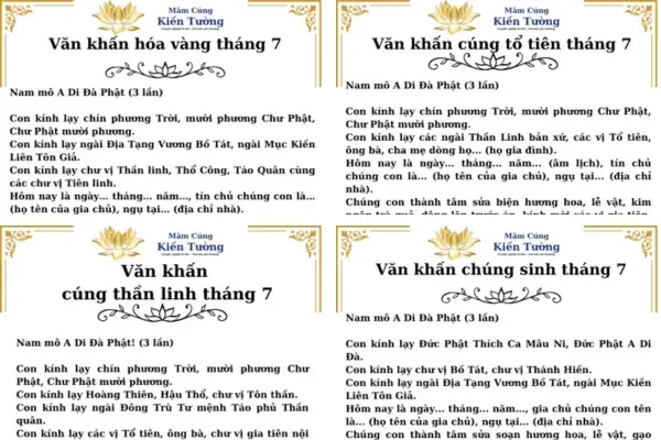 Văn Khấn Cúng Cô Hồn Tháng 7 Thần Linh, Tổ Tiên, Chúng Sinh