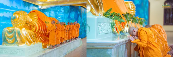 Chư Tôn Đức Dâng Y, Đảnh Lễ Kim Thân Tôn Tượng Đức Phật Nhập Niết Bàn