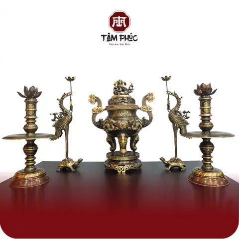 Bộ Đỉnh Thờ Ngũ Sự Song Long Chầu Nguyệt Hun Giả Cổ - Do Dong ...