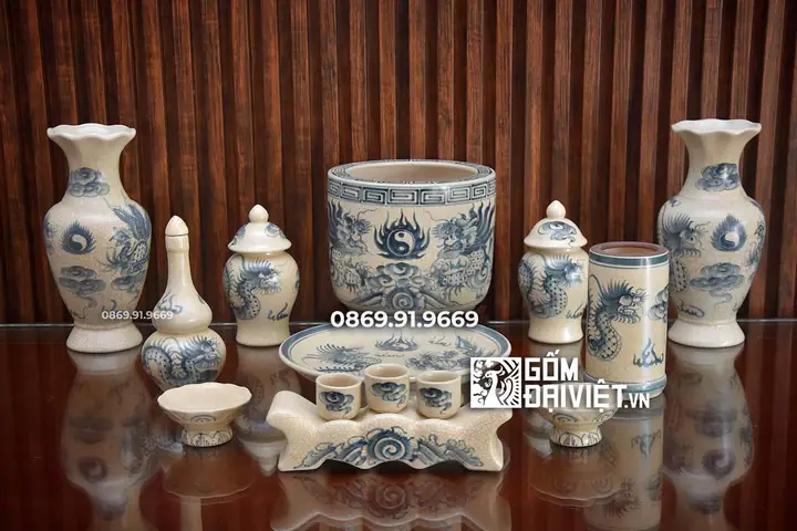 Bộ Đồ Thờ Cúng Thổ Công Men Rạn Giả Cổ Dt008 - Gốm Đại Việt