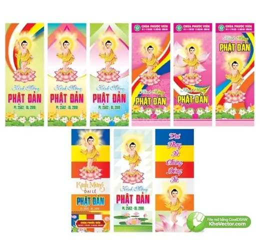 Đại Lễ Phật Đản, Phướn Dọc Corel - Free.vector6.com