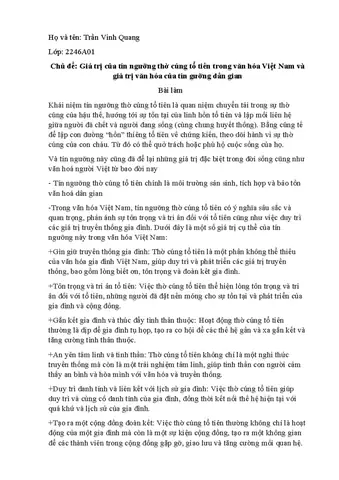 Giá Trị Của Tín Ngưỡng Thờ Cúng Tổ Tiên Trong Cuộc Sống Hiện Đại