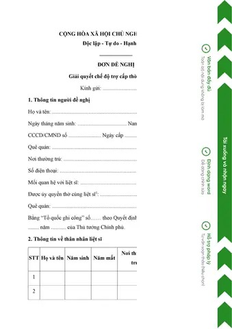 Đơn Đề Nghị Giải Quyết Trợ Cấp Thờ Cúng Liệt Sĩ - Chính Sách & Chế ...