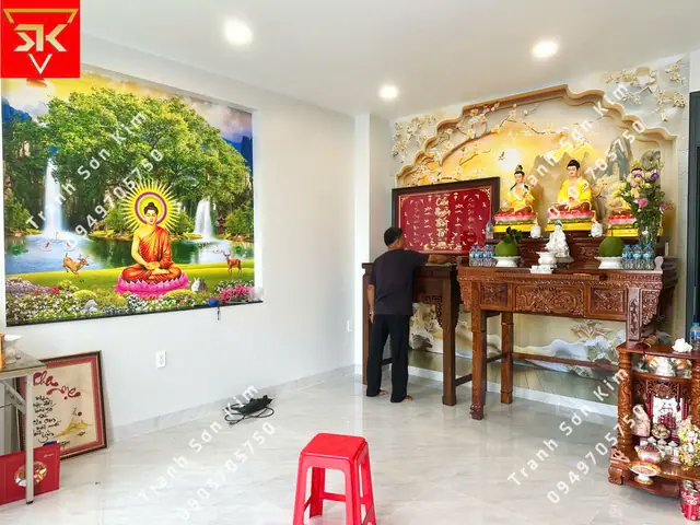 Tranh Dán Tường Phòng Thờ - Giấy Dán Tường Sơn Kim