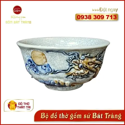 Bát Cơm Cúng Men Rạn Nổi Họa Tiết Rồng