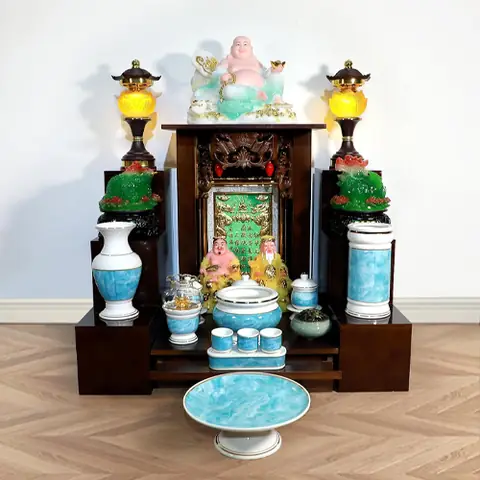 Bộ Ban Thờ Ông Địa Gốm Trắng Lam Ngọc Btt719 | Banthantai.com