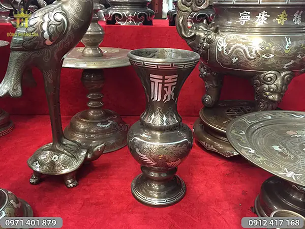 Lọ Hoa Thờ Cúng Khảm Ngũ Sắc 30cm