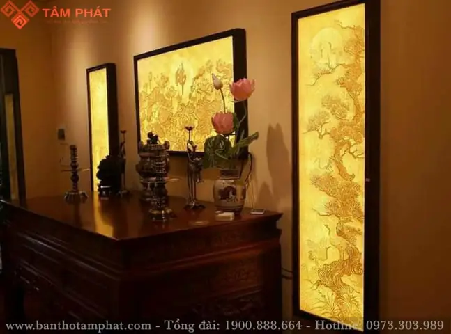 Tranh Trúc Chỉ Phòng Thờ Họa Tiết Sen Bái Phật Tc6646