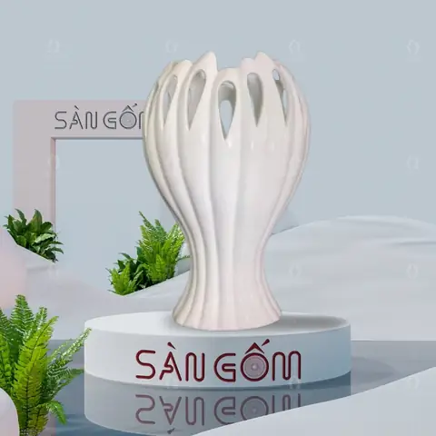 Bình Hoa Sứ Bát Tràng Dáng Bàn Tay Phật Màu Trắng Sg - Bh172