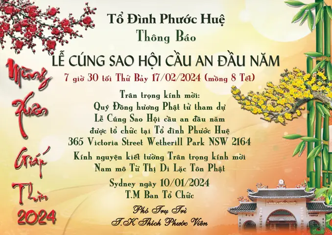 Lễ Cúng Sao Hội Xuân Giáp Thìn Mùng 8 Âl; 17/02/2024 Dl