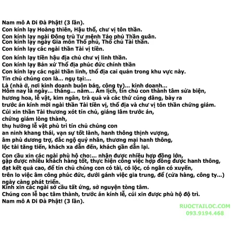 Bài Văn Khấn Ông Địa Thần Tài Hằng Ngày Và Vào Ngày 10 Hàng Tháng