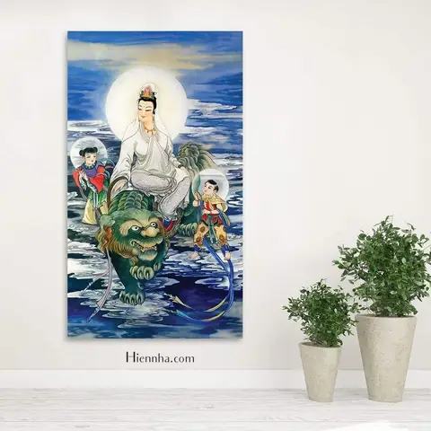 Tranh Quan Âm Bồ Tát Treo Tường: Thiện Tài Long Nữ Hầu Cận