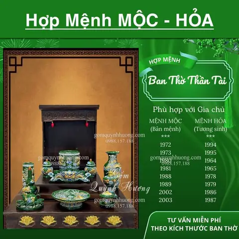 Bộ Đồ Thờ Ban Thần Tài Thổ Địa Cho Mệnh Mộc - Hỏa