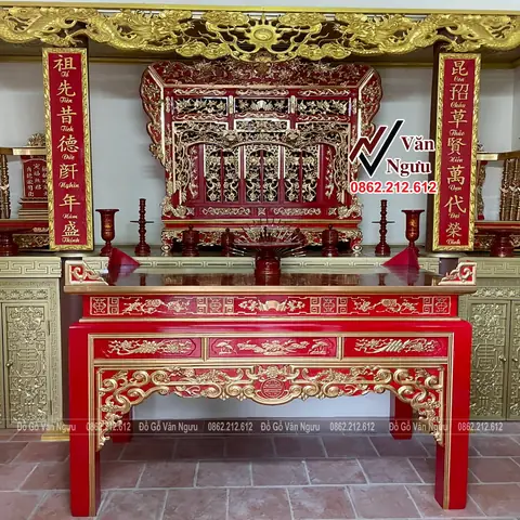 Mẫu Bàn Thờ Gia Tiên Thiếp Vàng Bt59 » Đồ Gỗ Văn Ngưu