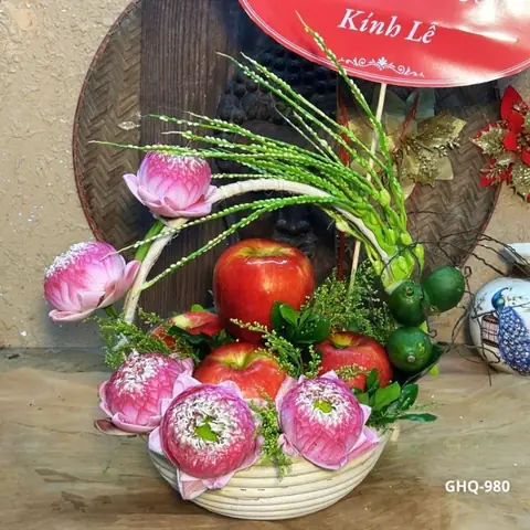 Giỏ Hoa Trầu Cau Trái Cây Lễ Cúng Đơn Giản - Tâm Đồ Lễ