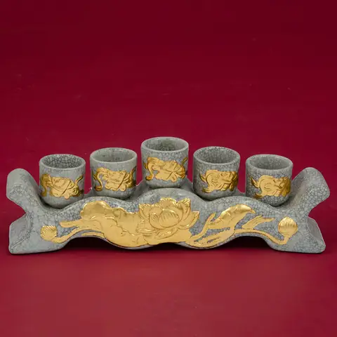 Kỷ Thờ Cúng 5 Ngai Men Rạn Gạo Nếp Dát Vàng - Gốm Sứ Hải Long