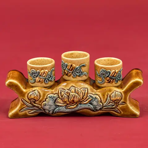 Kỷ 3 Ngai Đồ Thờ Cúng Men Hoàng Lưu Ly - Gốm Sứ Hải Long