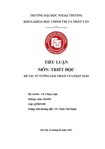 Tiểu Luận Môn Triết Học: Tư Tưởng Giải Thoát Của Phật Giáo - Studocu