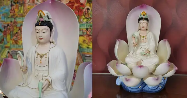 Tượng Phật Quan Âm Bằng Gốm Ngồi Trong Đóa Sen