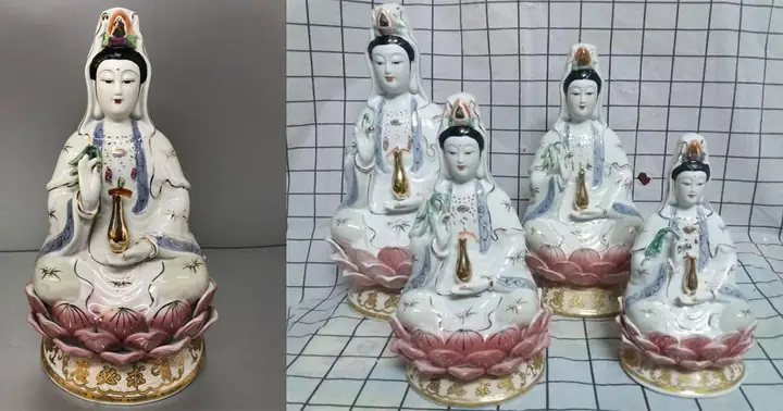 Tượng Phật Bà Quan Âm Bằng Gốm Hình Tượng Tọa Đài Sen