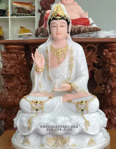 72. Tượng Quan Âm Trắng Áo Viền Vàng Qabt-061
