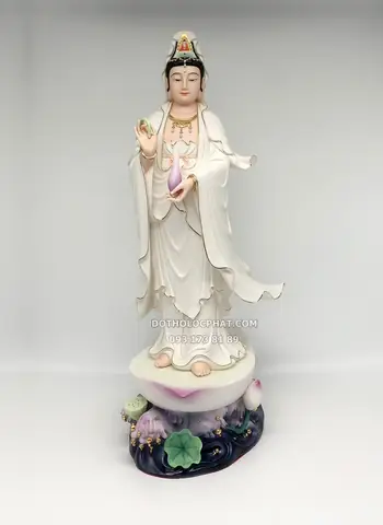 77. Tượng Quan Âm Đứng Bằng Sứ Lá Sen Nổi Qabt-088