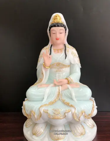 99. Tượng Phật Bà Quan Âm Đá Xanh Ngọc Cao 40cm Qabt-040