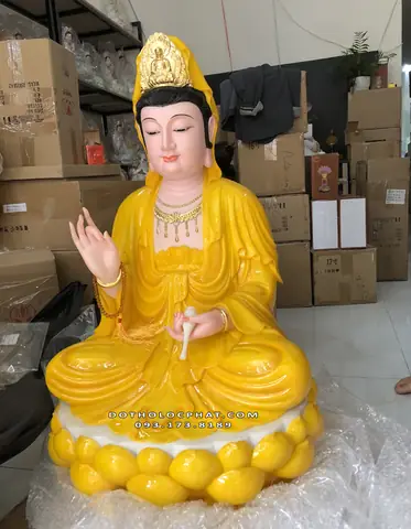 102. Tượng Quan Thế Âm Ngồi Đài Sen Vàng Hổ Phách Qabt-010