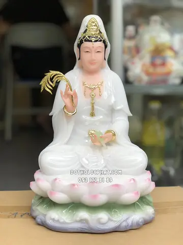 25. Tượng Quan Âm Bồ Tát Áo Trắng Ngồi Đài Sen Hồng Qabt-094