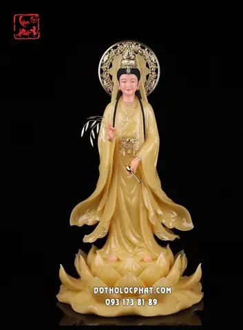 38. Tượng Quan Âm Bồ Tát Liên Hoa Đứng Thạch Anh Hào Quang Qabt-143