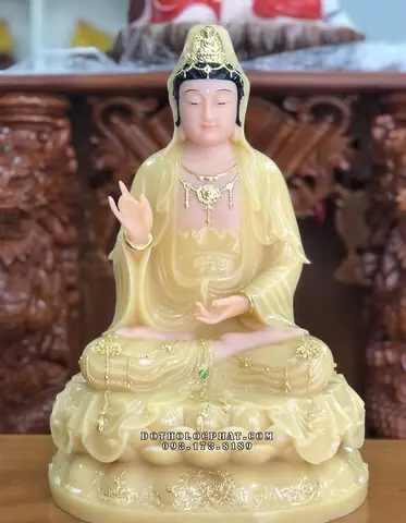 49. Tượng Quan Âm Bồ Tát Thạch Anh Vàng Ngọc Qabt-060