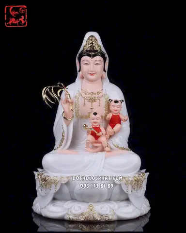 85. Tượng Quan Âm Tống Tử Trắng Viền Vàng Qabt-128