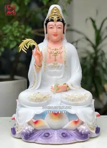 24. Tượng Quan Âm Bồ Tát Trắng Đế Sen Sóng Nước Qabt-130