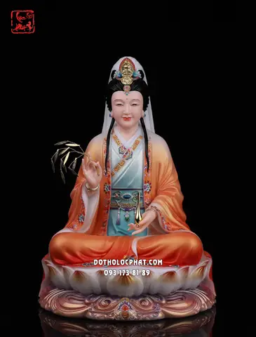 46. Tượng Quan Âm Bồ Tát Gấm Cam Đế Sen Qabt-122